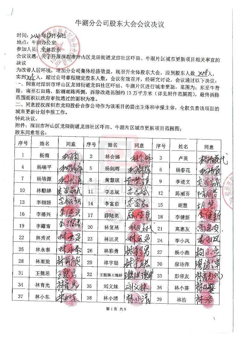 深圳市坑梓龍?zhí)锕煞莺献鞴竟蓶|代表大會 關(guān)于開展嚇田牛湖片區(qū)城市更新項目的決議_2.jpg